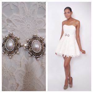 strapless-mini-short-lace-dress-pearl-belted-waist-in-wedding-dresses