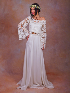 2-piece-bell-sleeve-chiffon-skirt-boho-wedding-dress