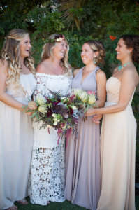 bohemian-bridesmaids-with-bride-Taylor-wearing-Holly-boho-wedding-dress