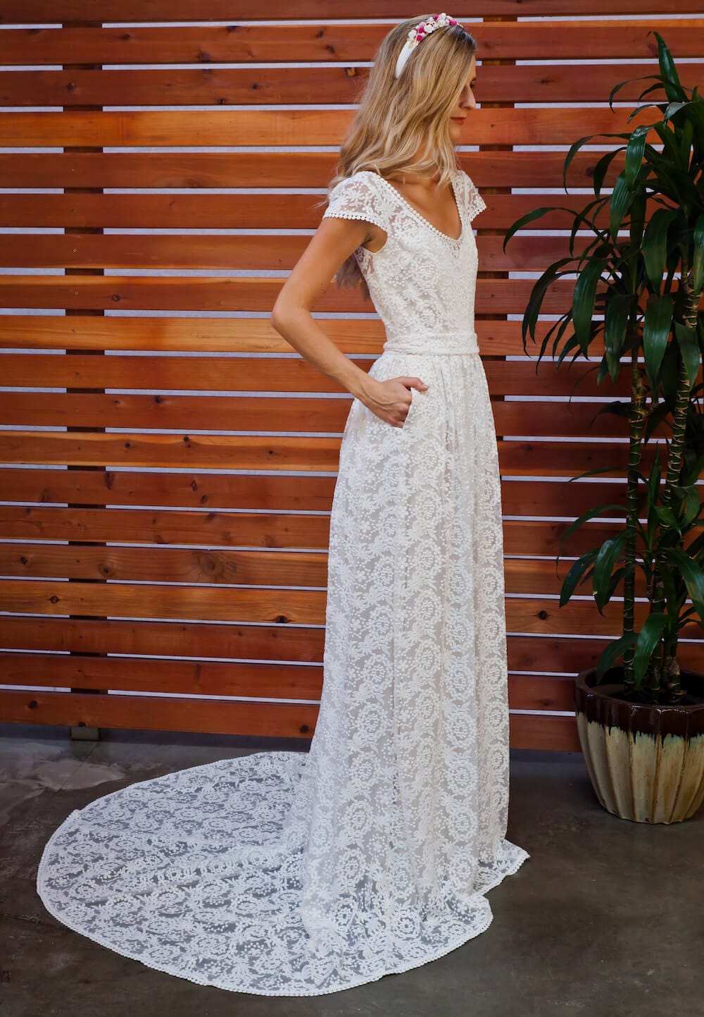 Simple Lace Boho Wedding Dress | Dreamers and Lovers