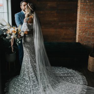 Bride-Chantal-wearing-lace-off-the-shoulder-wedding-dress