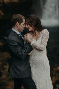 Bride-Noel's-Elopement-in-Iceland-wearing-dotted-boho-wedding-dress