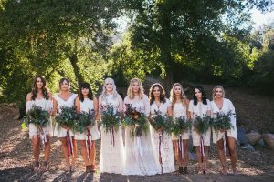 real-bride-wearing-dreamers-and-lovers-lisa-bohemian-wedding-dress-with-bridesmaids