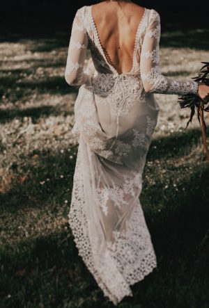 LISA LACE WEDDING DRESS - Lace Wedding Dress with Applique Mesh Design