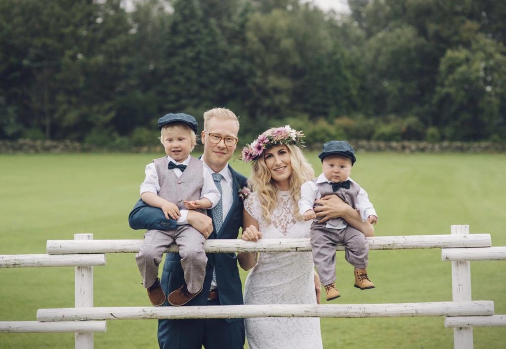 a-bohemian-bride-nd-her-hipster-groom-with-their-two-children-on-wedding-day
