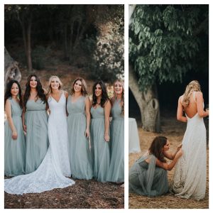 California-wedding-laidback-bride-with-her-bridesmaids-them-wearing-seafoam-and-her-in-a-lace-backless-bohemian-gown
