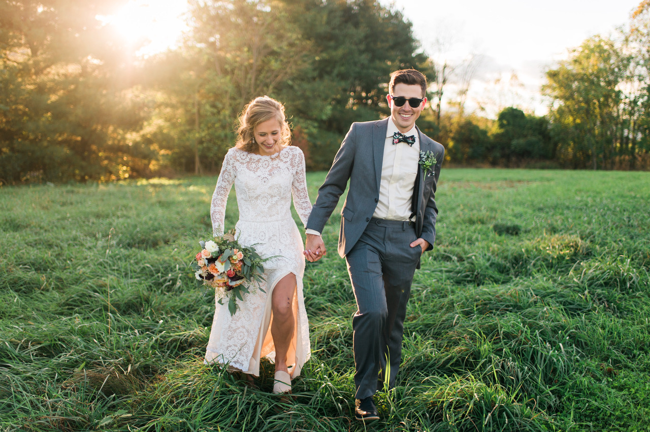 a-laidback-bohemina-wedding-at-the-lake-bride-wears-long-sleeved-catherine-lace-dress-with-open-back