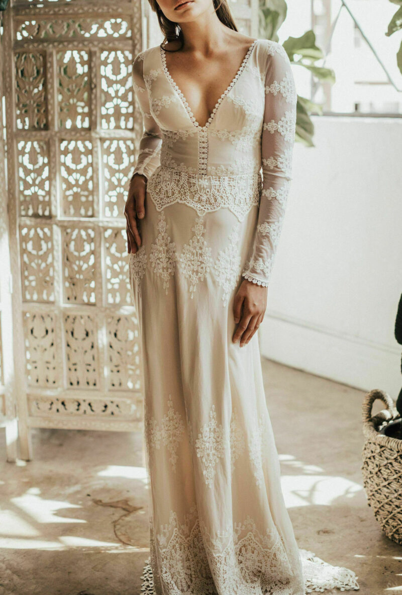 JULIA LACE GOWN - Long Sleeve Open Back Wedding Dress