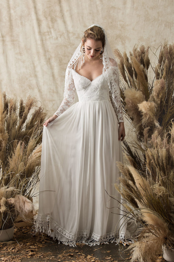 Gabriel Long Sleeve Silk Wedding Dress | Dreamers and Lovers