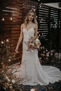 Genevieve Modern Lace and Silk Wedding Dress