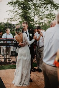 the-first-dance-at-their-bohemian-wedding-Pige-wears-the-Aurora-flowy-wedding-dress