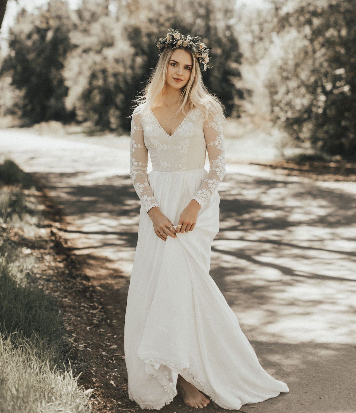 Chloe Lace + Crepe Boho Wedding Dress | Dreamers and Lovers