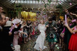 confetti-exit-at-a-bohemian-wedding-in-Scotland
