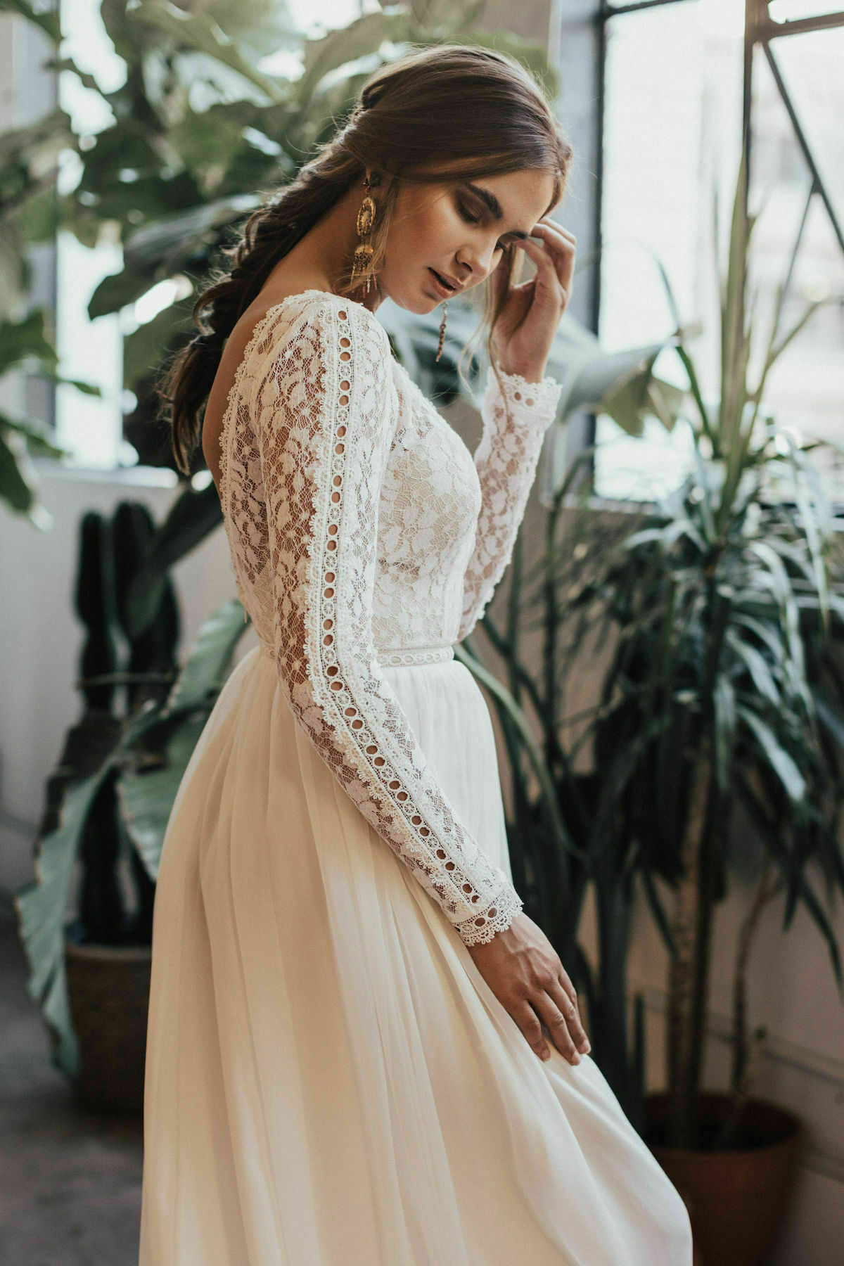 Ines Lace and Silk Flowy Wedding Dress