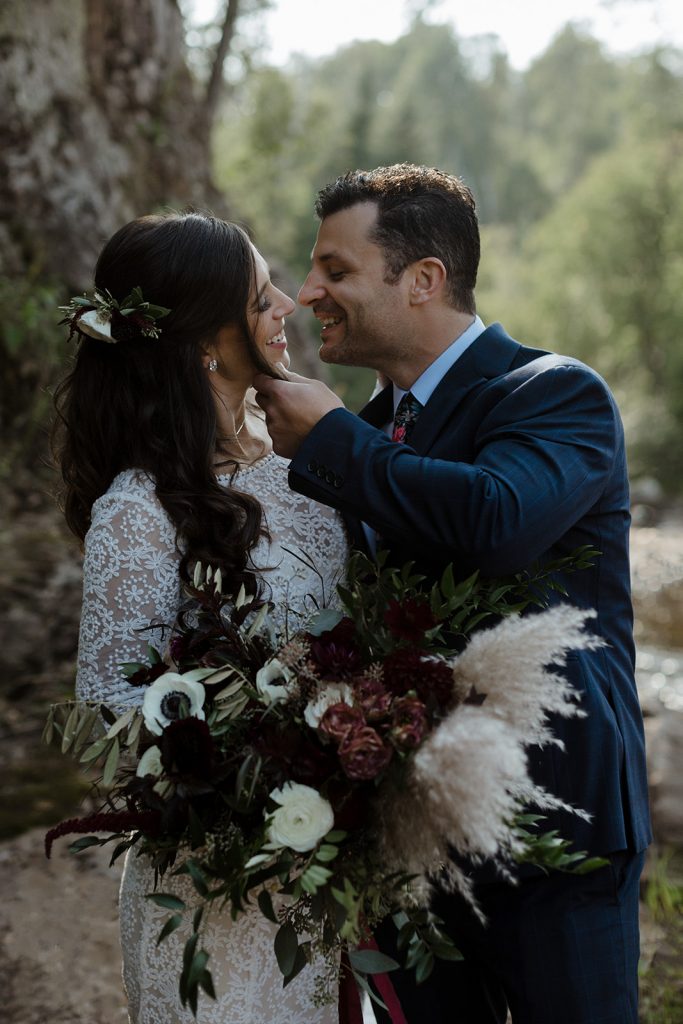 stunning-bride-and-groom-moments-after-their-first-look-at-Lake-Superior-bohemian-wedding-inspo
