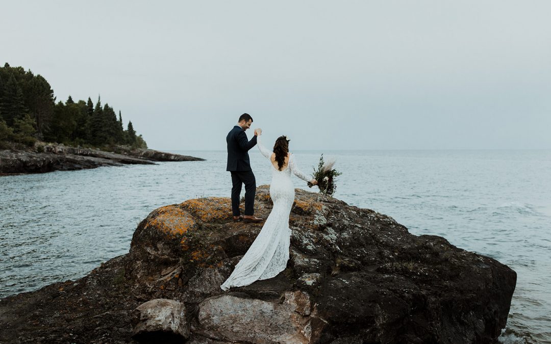 Bride-Laura's-Intimate-Lake-Elopement-Wedding-She-wears-a-simple-white-wedding-dress