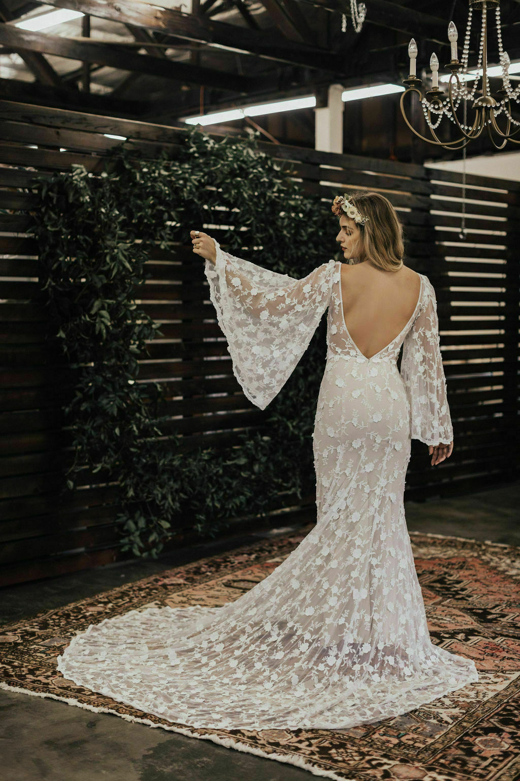 See through Lantern Sleeve Backless Court Train Wedding Dress Bridal Gown  SEW028|Selinadress