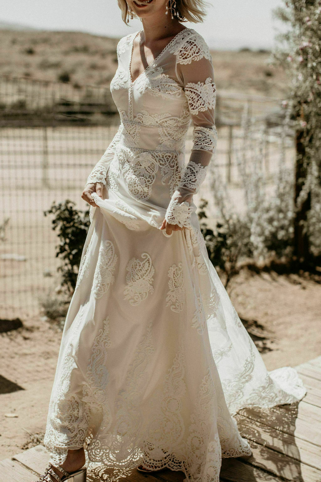 Celeste-lace-wedding-gown-long-sleeved-fitted-waist-flowy-aline-skirt