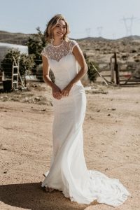evie-crepe-and-lace-high-neck-cut-out-open-back-wedding-dress-cap-sleeves-and-long-train