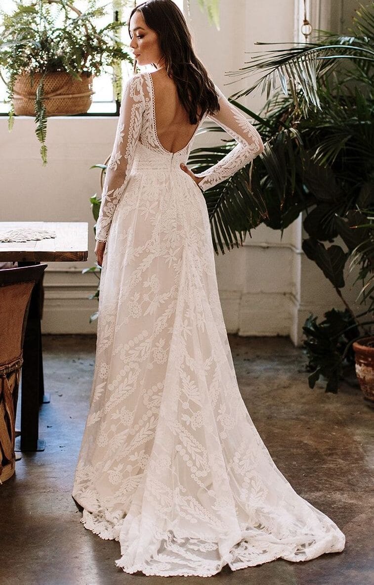 bohemian open back wedding dress