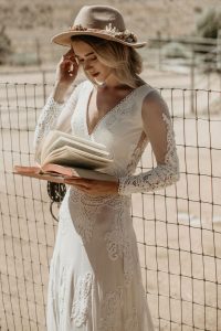 Victoria-Dream-Bohemian-Lace-Wedding-Dress-with-Long-Sleeves-Backless-close-up-view