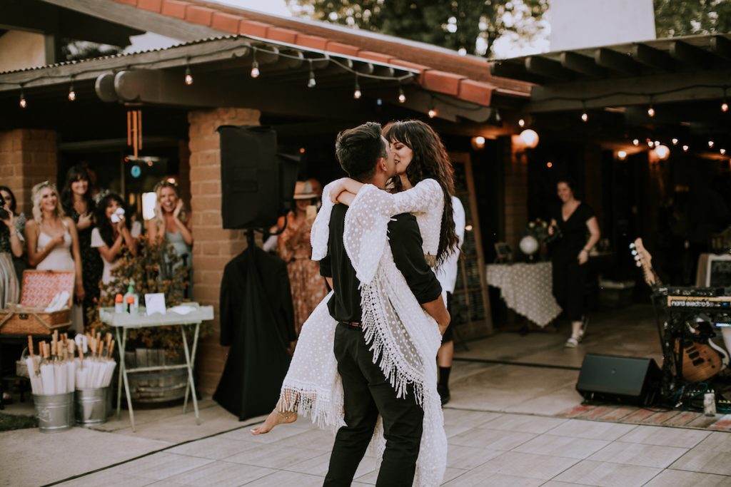 Boho-Bride-Amanda-first-dance-at-condor's-nest ranch