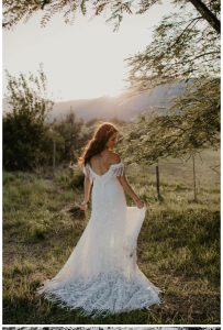 Bohemian Bride in South Africa wearing Heather Fringe Wedding Dress