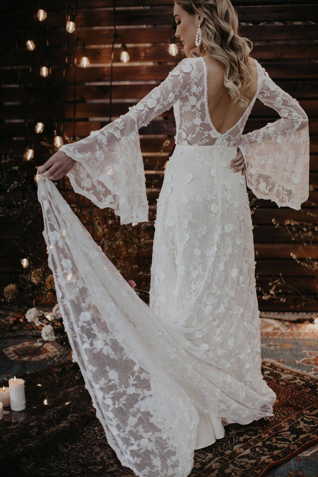 Dawn Long Sleeve V-Neck Wedding Dress | Dreamers and Lovers