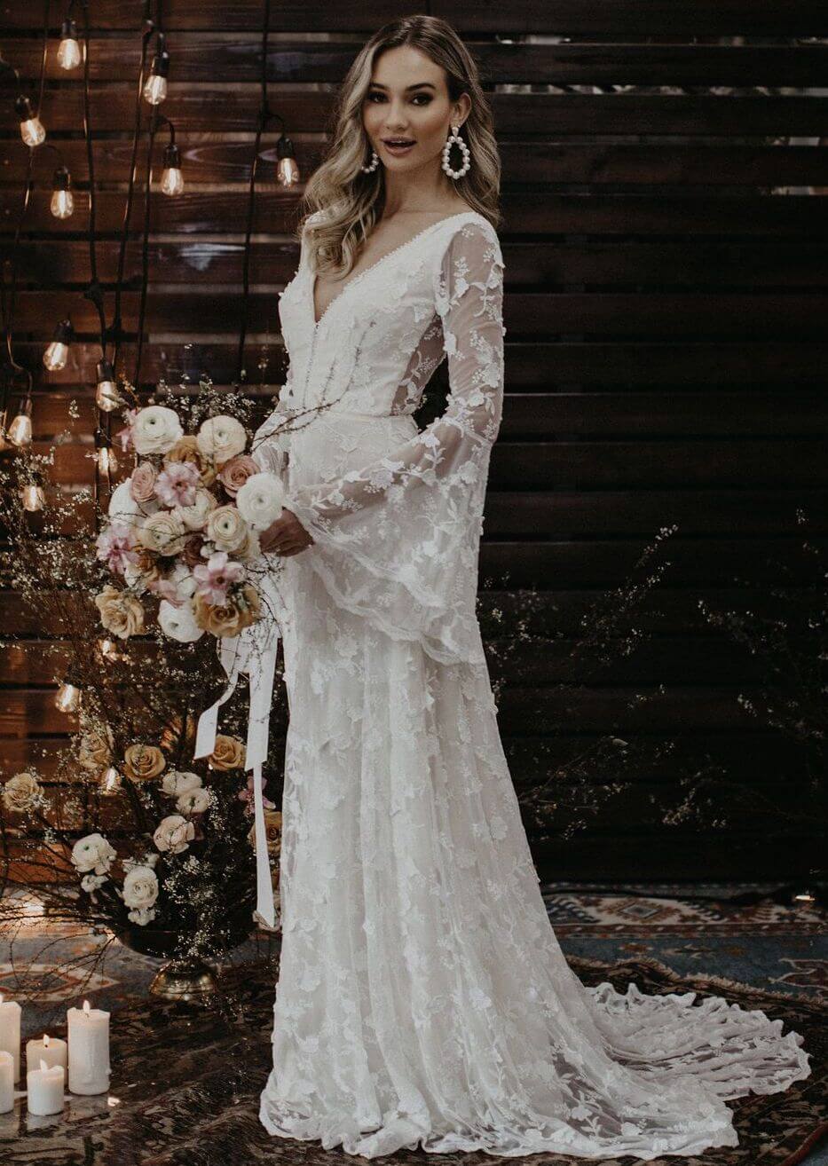 white lace dress with sleeves long