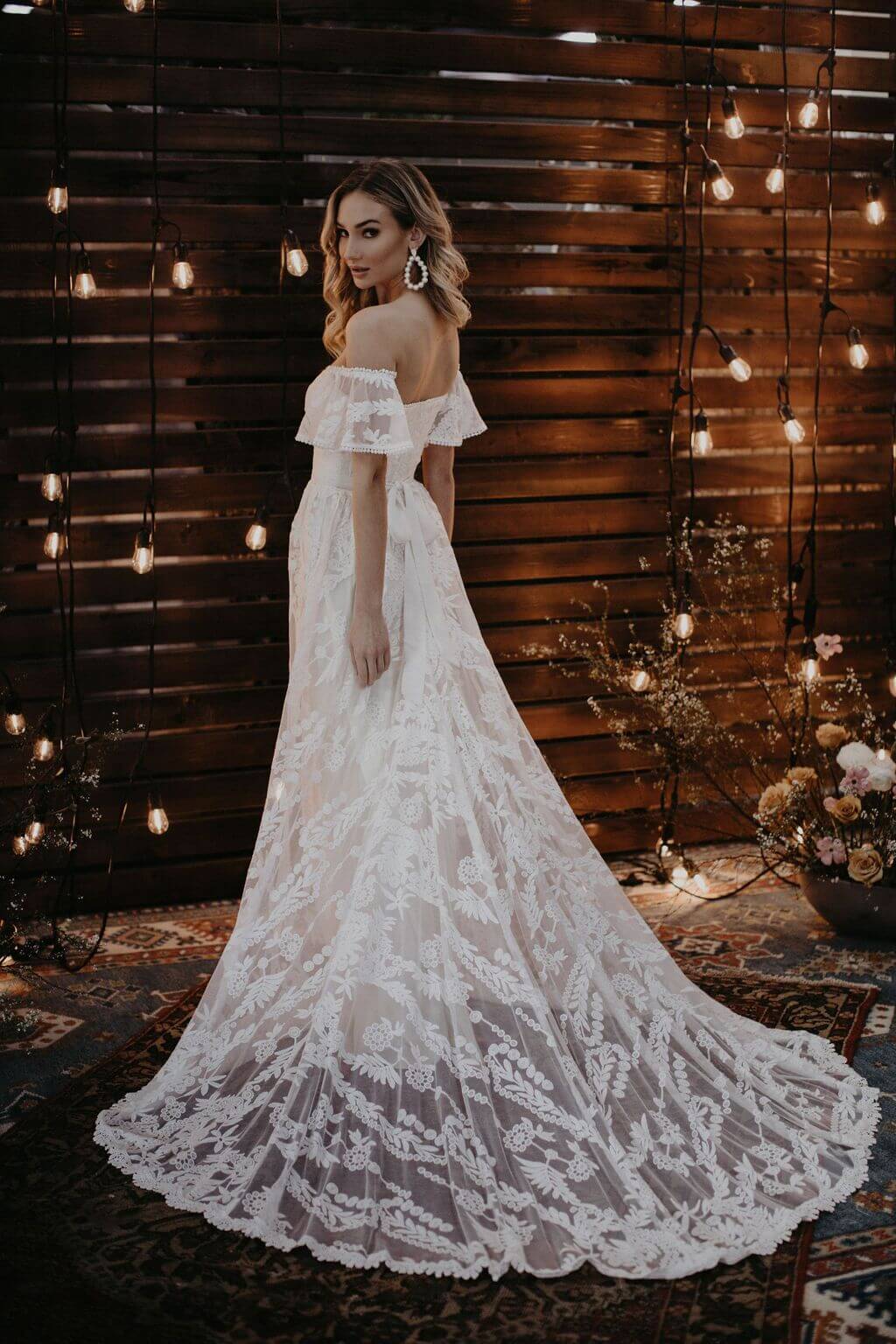 off the shoulder a line wedding dress