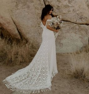 Heather Lace Fringe Wedding Dress
