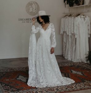 Francesca-Long-Sleeve V-Neck-Lace-Wedding-Dress