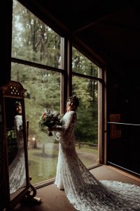 Nature Loving Bride Wearing Bell Sleeve Wedding Dress