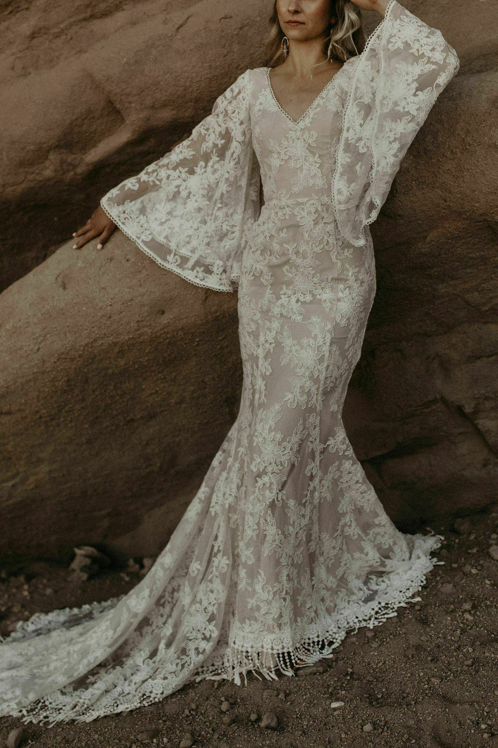 Carissa-Lace-wedding-dress-witth-bell-sleeves-and-fringe-tassel-hem