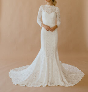 Kate-elegant-boho-romantic-lace-wedding-dress-¾-sleeves