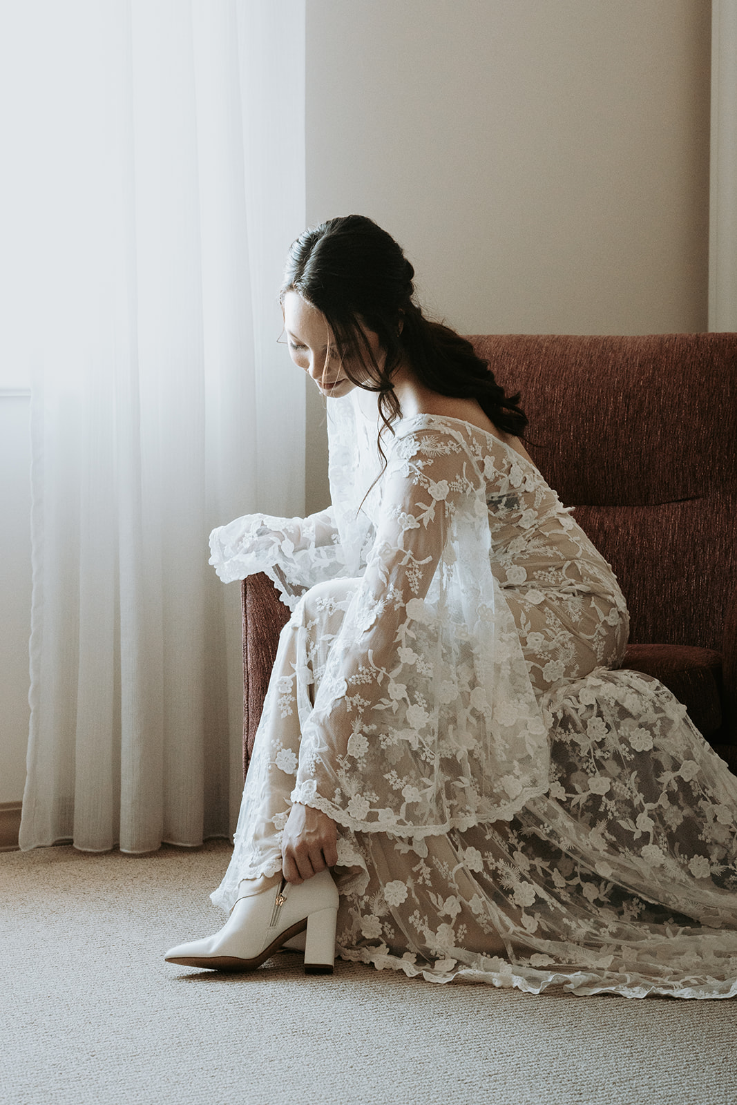 bride-wearing-dreamers-and-lovers-samantha-lace-dress-for-her-nontraditional-wedding-in-Florida