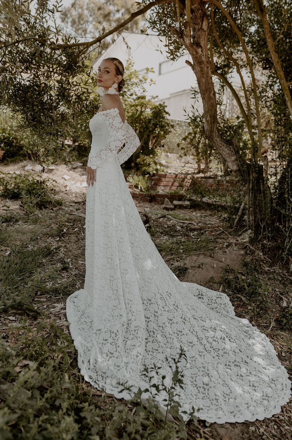 Fiona-off-shoulder-lace-wedding-dress-with-hand-cut-roses