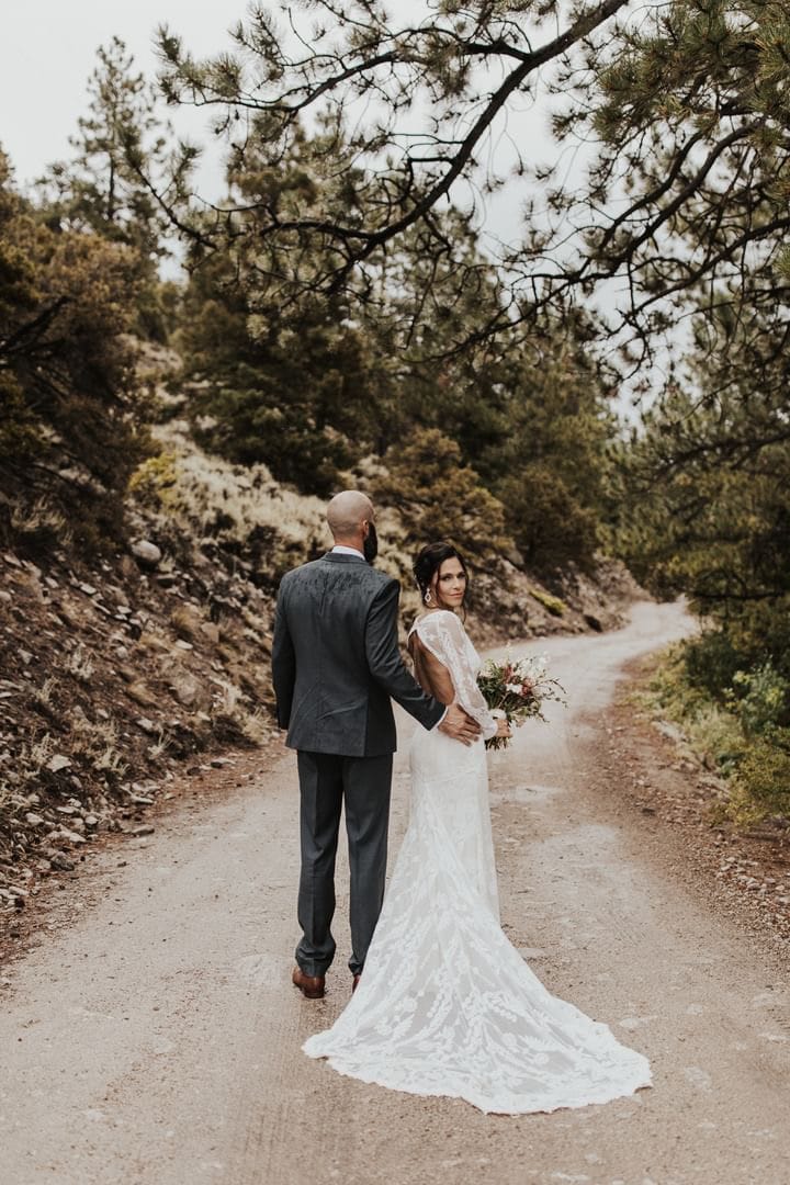 Colorado-Bride-Misty-wearing-Violetta-Lace-Wedding-Dress