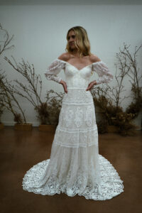 Discover-the-Ava-off-the-shoulder-wedding-dress-with-puff-sleeves-for-the-boho-bride