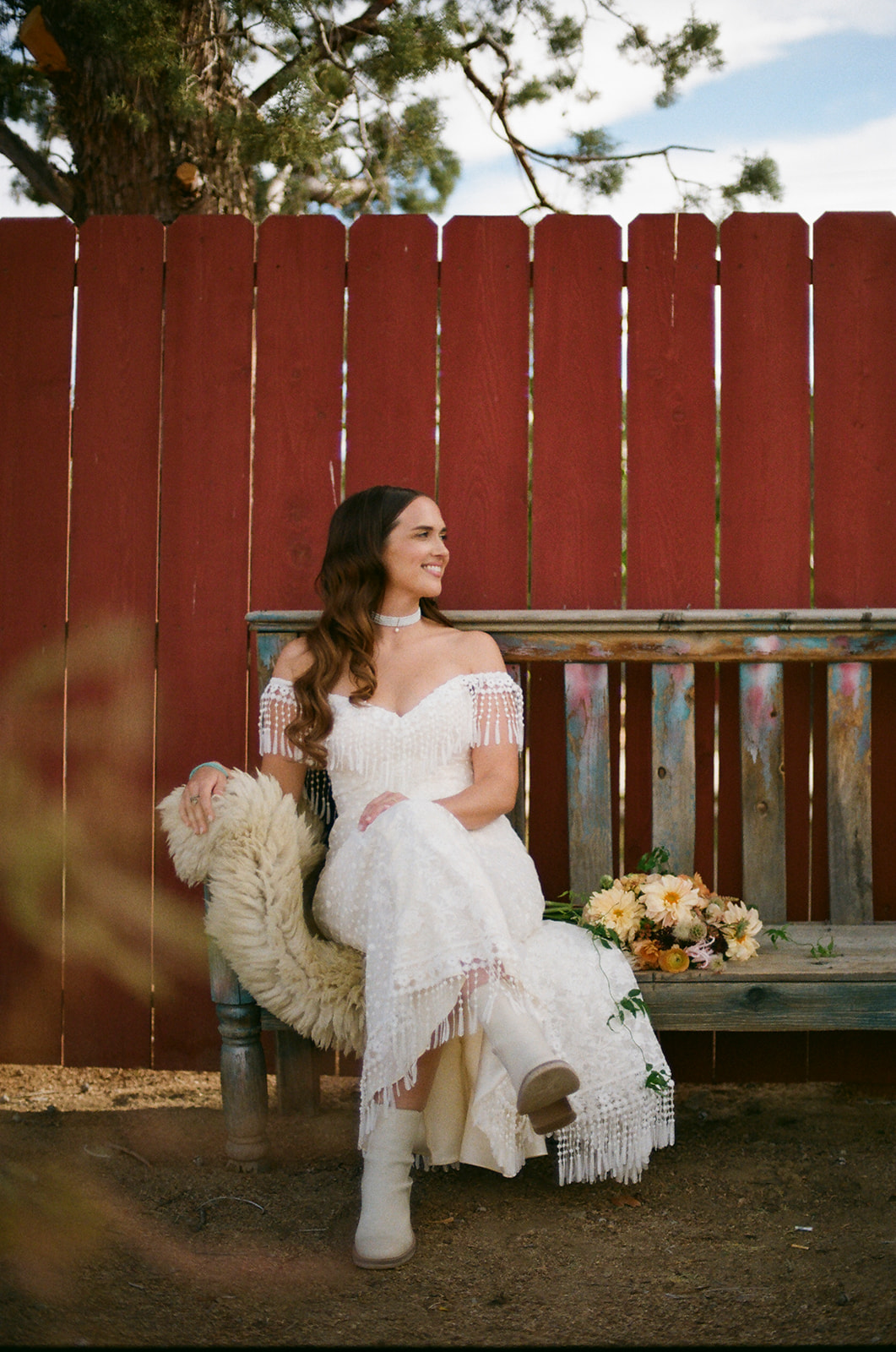 Lucy wearing a western boho wedding dress