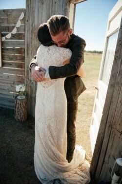 Bride Cortney<br/>Dress Agnes in Dark Ivory bride-cortney-wearing-dreamers-and-lovers-illusion-backless-agnes-lace-dress