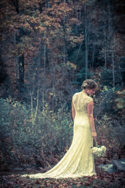 Bride Stephanie<br/>Dress Agnes - Dark Ivory Lace bride-stephanie-wearing-dreamers-and-lovers-agnes-lace-dress-with-train-and-illusion-back
