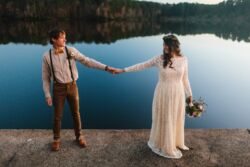 outdoor-rustic-wedding-bride-wears-batherine-lace-bohemian-wedding-dress-with-pockets