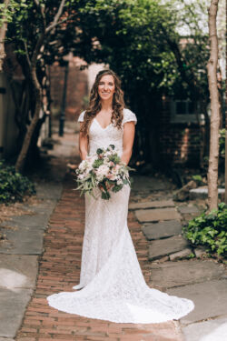 Emily wearing Adelaide| @foxandharephoto Boho-philadelphia-bride-wearing-adelaide-stretch-lace-wedding-dress