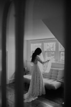 Bride Kaili wearing Dawn Dress| Jennifer See Studios Bride-Kaili-wearing-Dawn-Bell-Sleeve-Wedding-Dress