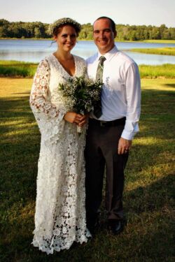 Bride Kezia wearing Racquel Dress boho-bride-Kezia-wearing-racquel-bell-sleeve-crochet-lace-wedding-dress