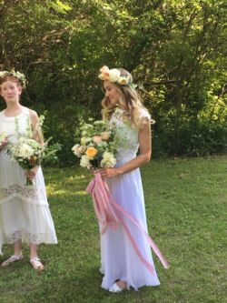 Bride Amy wearing Amy + Fiona in white dreamers-and-lovers-bride-in-silk-chiffon-with-lace-top-2-piece-wedding-dress