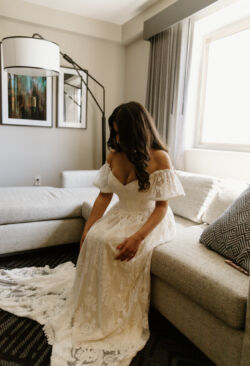 Bride: Keren | Dress: Desiree bride-wearing-desiree-off-shoulder-wedding-dress