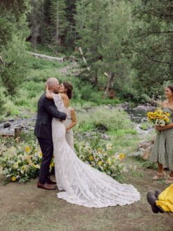 Bride Stefanie wearing Caroline Dress| Bride Stefanie in Caroline Off Shoulder Wedding Dress