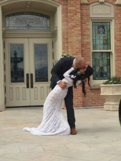 Bride Chloe<br/>Dress : Doris in White with Nude Liner stunning-dreamers-and-lovers-bride-chloe-wearing-long-sleeve-lace-bohemian-wedding-dress-while-kissing-her-groom